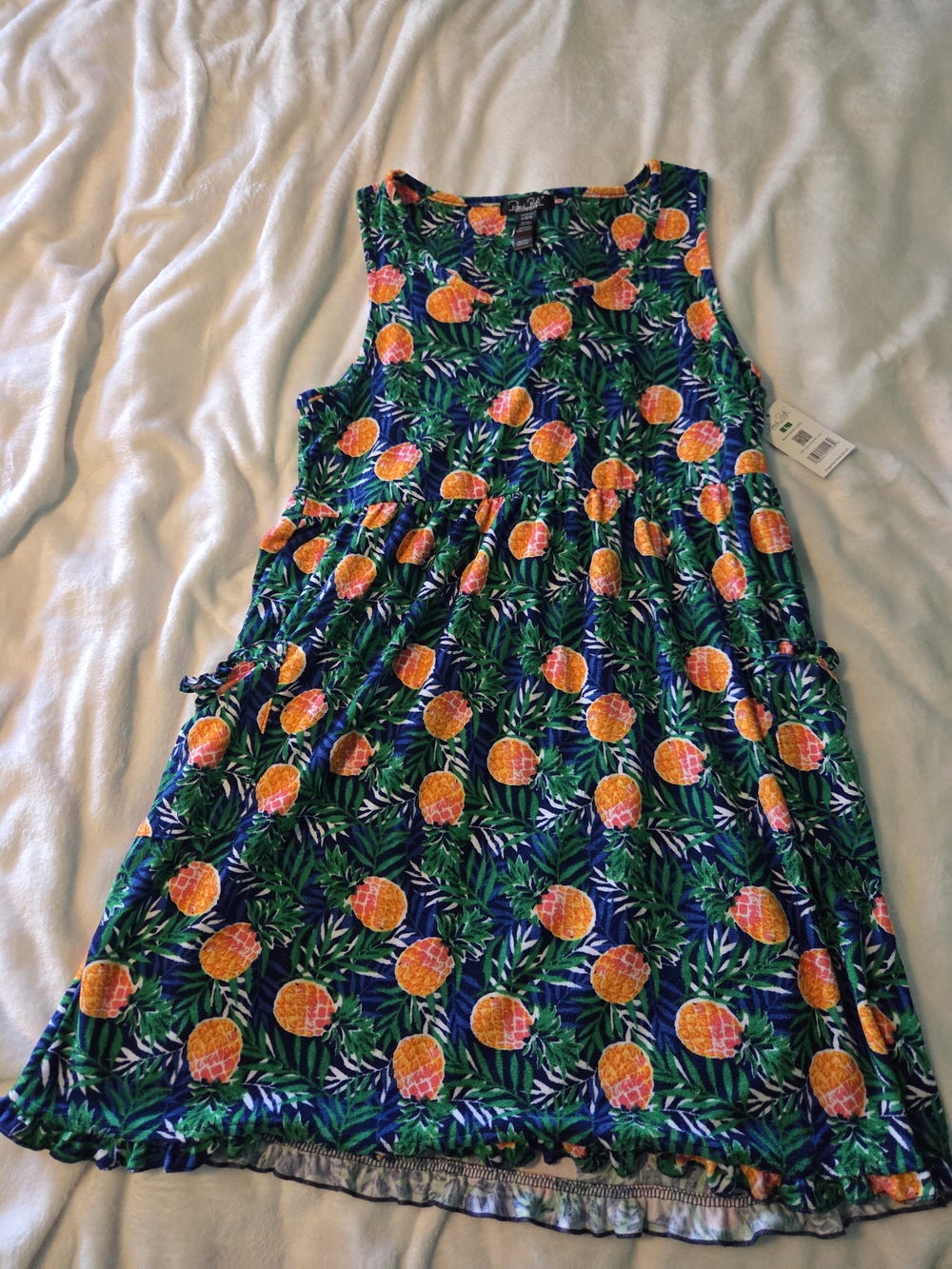 Womens Terry Cloth Pineapple Print Summer Dress - Blue Green Orange